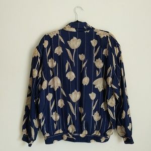 Navy Blue Floral Jacket with Pinstripes